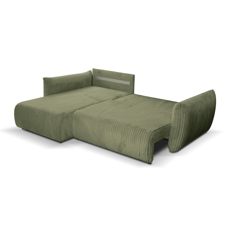 Umbaubares und wendbares Ecksofa GLORIA 4-Sitzer, grün salbeifarbener Cord