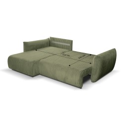Umbaubares und wendbares Ecksofa GLORIA 4-Sitzer, grün salbeifarbener Cord