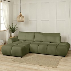 Divano angolare sinistro convertibile SORELLA 4 posti in tessuto ciniglia verde kaki