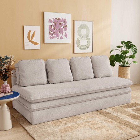 Verwandelbare Sitzbank NOMA 3-Sitzer aus Bouclé-Stoff in Taupe