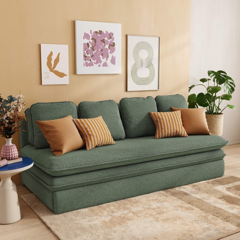 Panca convertibile NOMA 3 posti in tessuto bouclé verde kaki