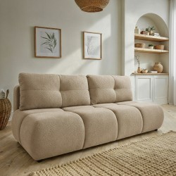 Divano letto TASCA 3 posti in tessuto bouclé color tortora