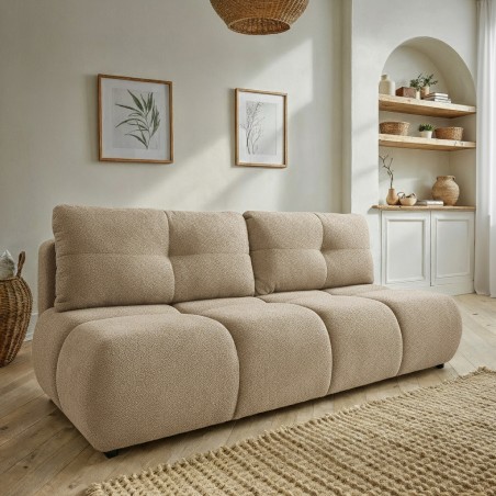 Divano letto TASCA 3 posti in tessuto bouclé color tortora