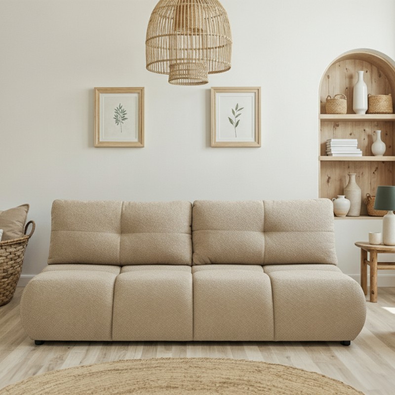 Divano letto TASCA 3 posti in tessuto bouclé color tortora