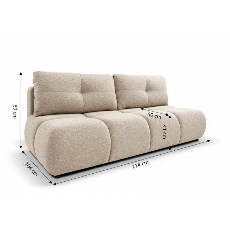 Divano letto TASCA 3 posti in tessuto bouclé color tortora