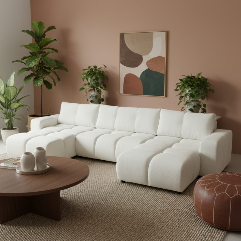 Panorama-Schlafsofa SORELLA 6-Sitzer, Chenille-Stoff, ecru