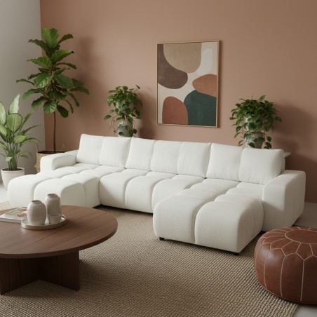 Panorama-Schlafsofa SORELLA 6-Sitzer, Chenille-Stoff, ecru