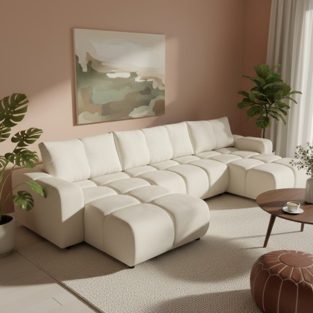 Panorama-Schlafsofa SORELLA mit 6 Sitzplätzen, Stoff Chenille in Greige