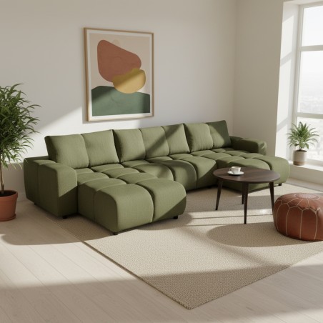 Panorama-Schlafsofa SORELLA 6-Sitzer, Stoff Chenille khakigrün