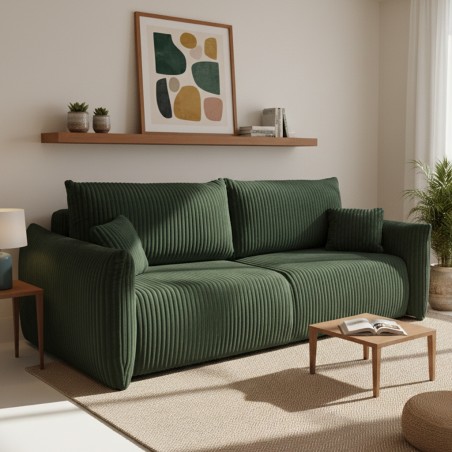 Divano letto GLORIA 3 posti in velluto a coste verde kaki