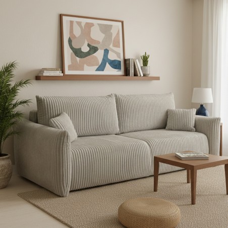 Gerades Schlafsofa GLORIA 3-Sitzer, taupefarbener Cordstoff