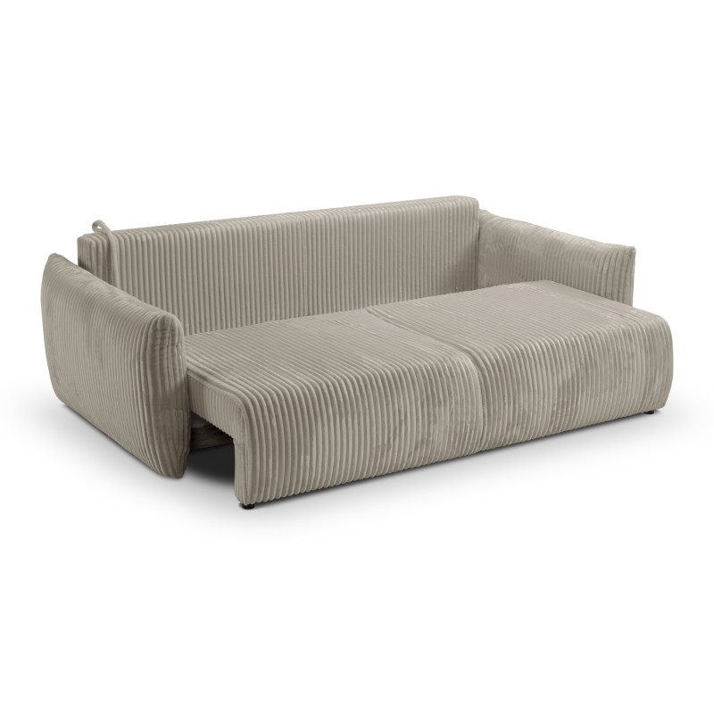 Divano letto GLORIA 3 posti in velluto a coste color tortora
