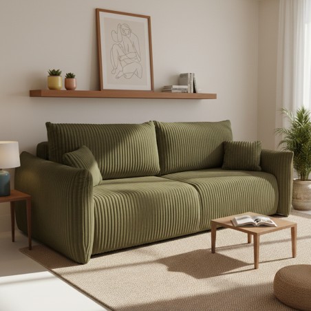 Gerades Schlafsofa GLORIA 3-Sitzer, grün salbeifarbener Cord
