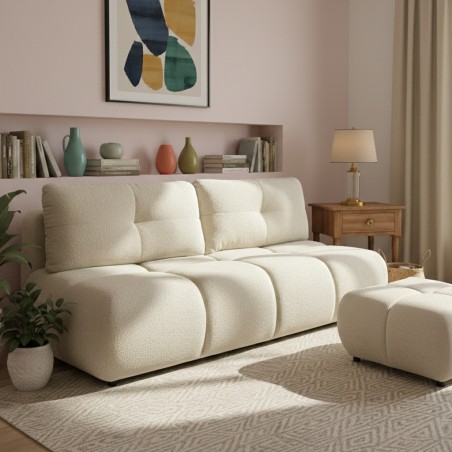 Verwandelbares 3-Sitzer-Sofa TASCA aus Bouclé-Stoff in Greige