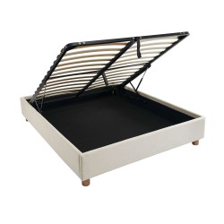 Lit coffre KORALL tissu beige lin 160x200 sommier