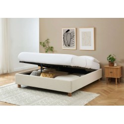 Lit coffre KORALL tissu beige lin 160x200 sommier