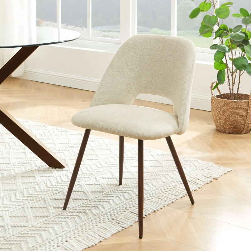 Lot de 2 chaises ELISABETH tissu beige pieds effet chêne