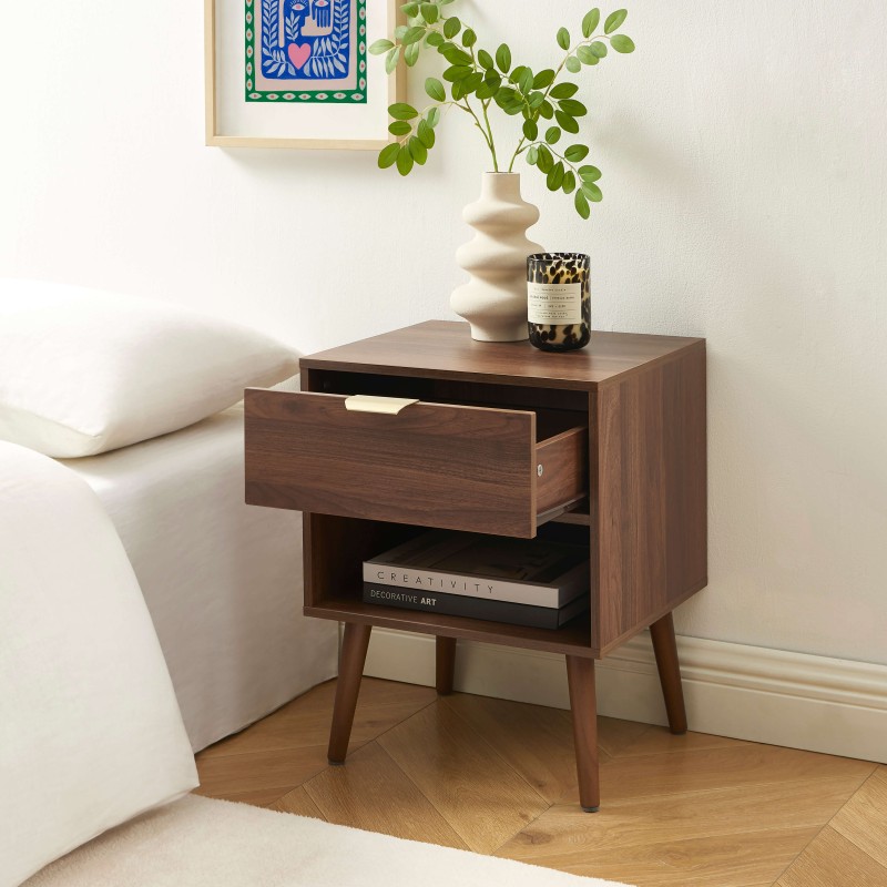 Lot de 2 tables de chevet JEANNE effet noyer 40cm