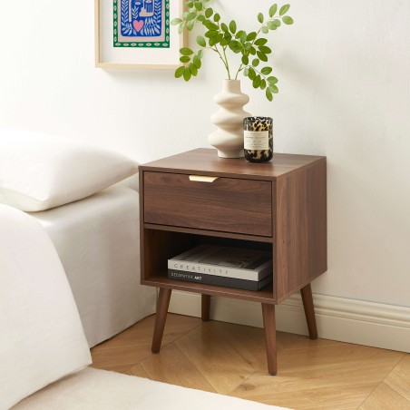 Lot de 2 tables de chevet JEANNE effet noyer 40cm