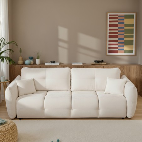 Gerades Schlafsofa COMO 3-Sitzer, Chenille-Stoff, ecru