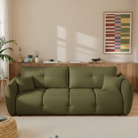 Gerades Schlafsofa COMO 3-Sitzer, Stoff Chenille khakigrün