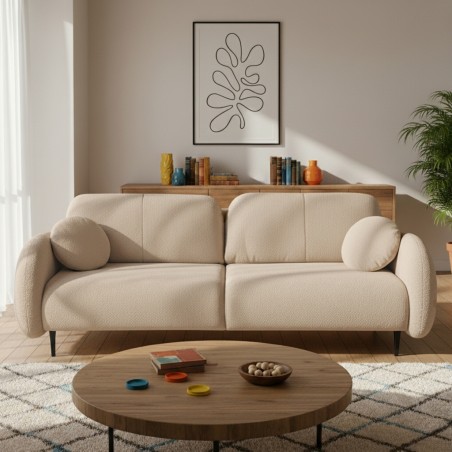Gerades Sofa CARINO mit 3 Sitzen, aus Bouclé-Stoff in Taupe