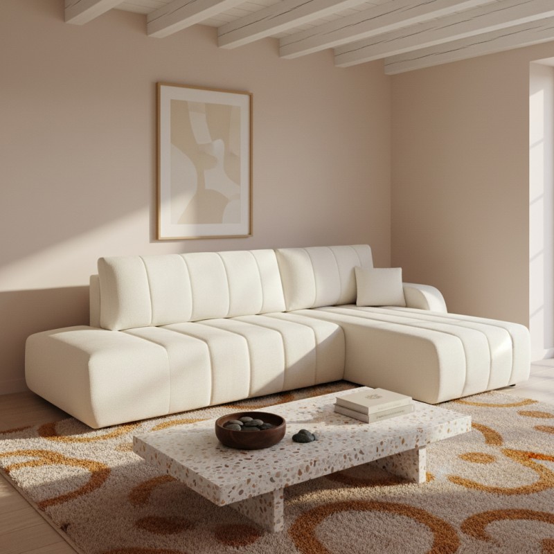 Rechtwinkliges Ecksofa BELEM 4/5-Sitzer, Chenille-Stoff, ecru