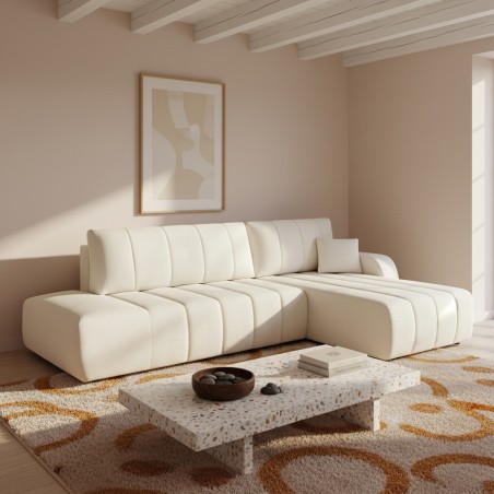 Rechtwinkliges Ecksofa BELEM 4/5-Sitzer, Chenille-Stoff, ecru