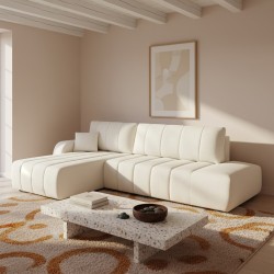 Ecksofa BELEM, 4/5-Sitzer, mit Bettfunktion, Chenille-Stoff, ecru
