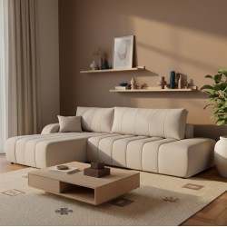 Ecksofa BELEM, links, 4/5-Sitzer, Chenille-Stoff in Greige