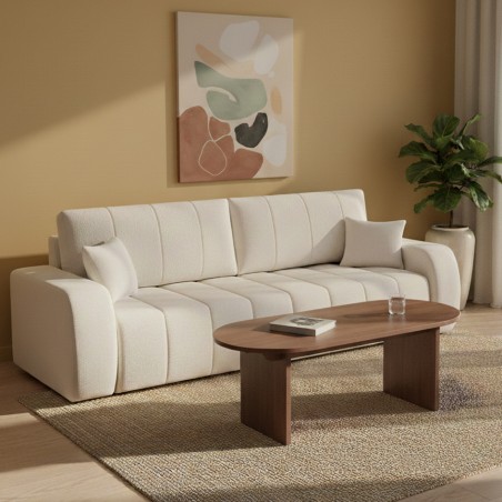 Verwandelbares 3-Sitzer-Sofa BELEM aus ecrufarbenem Chenille-Stoff