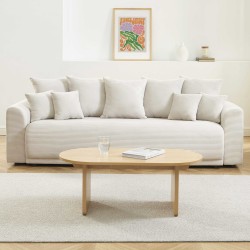 Divano letto lineare 3 posti SOLINE in velluto a coste beige