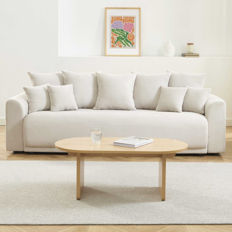 Divano letto lineare 3 posti SOLINE in velluto a coste beige