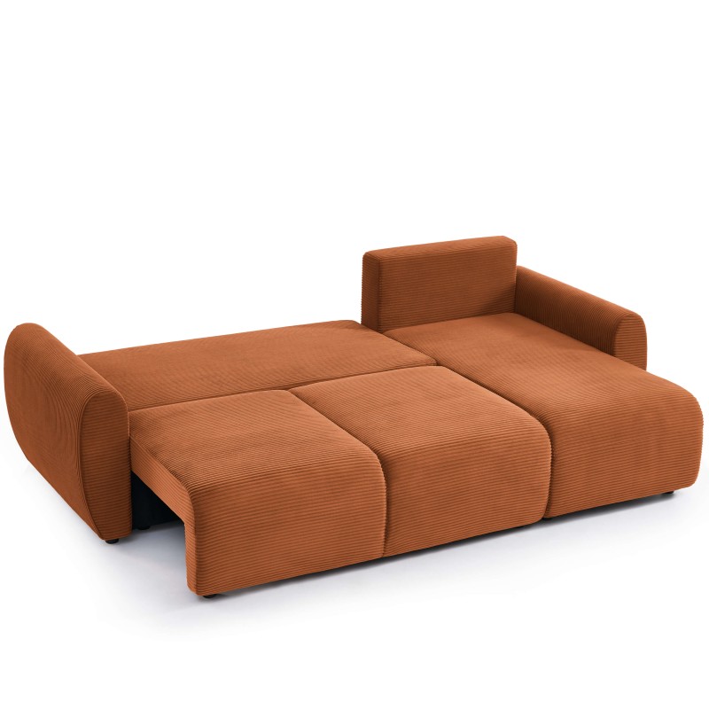 Canapé d'angle DANILO convertible velours côtelé terracotta 4 places