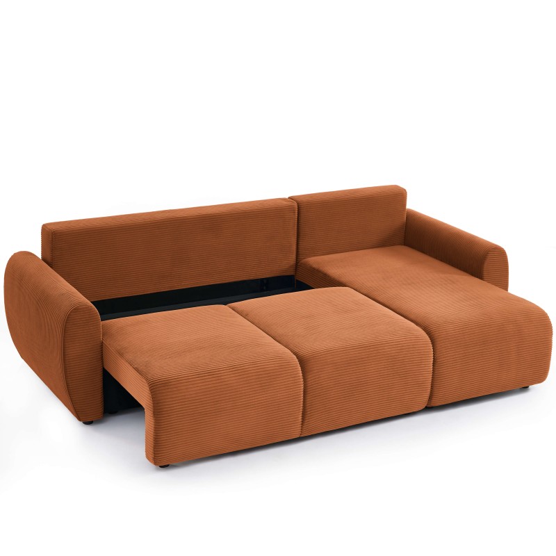 Canapé d'angle DANILO convertible velours côtelé terracotta 4 places