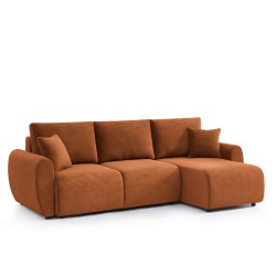 Canapé d'angle DANILO convertible velours côtelé terracotta 4 places