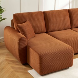 Canapé d'angle DANILO convertible velours côtelé terracotta 4 places