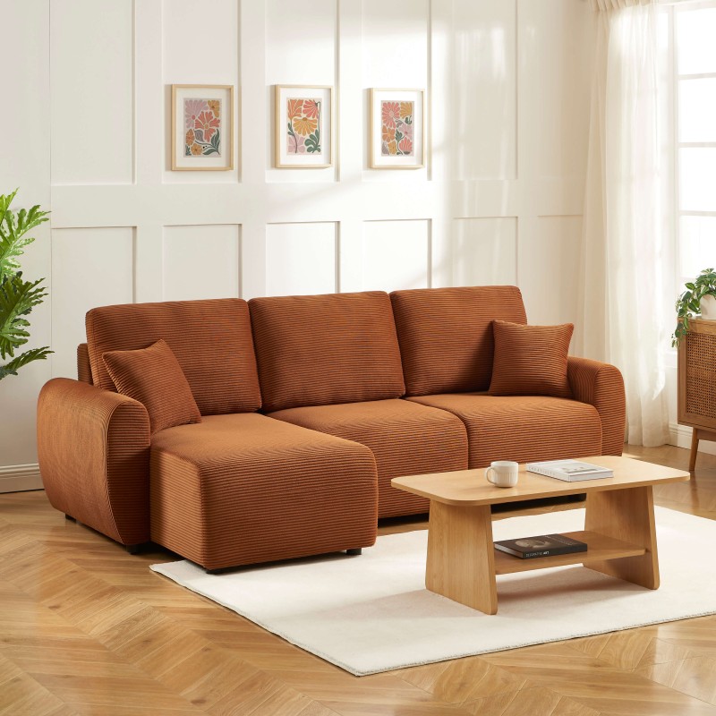 Canapé d'angle DANILO convertible velours côtelé terracotta 4 places