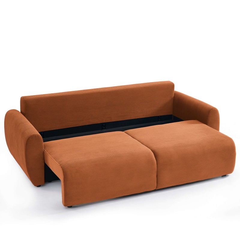 Canapé droit DANILO convertible velours côtelé terracotta 3 places