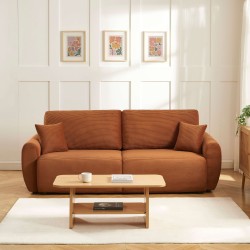 Canapé droit DANILO convertible velours côtelé terracotta 3 places