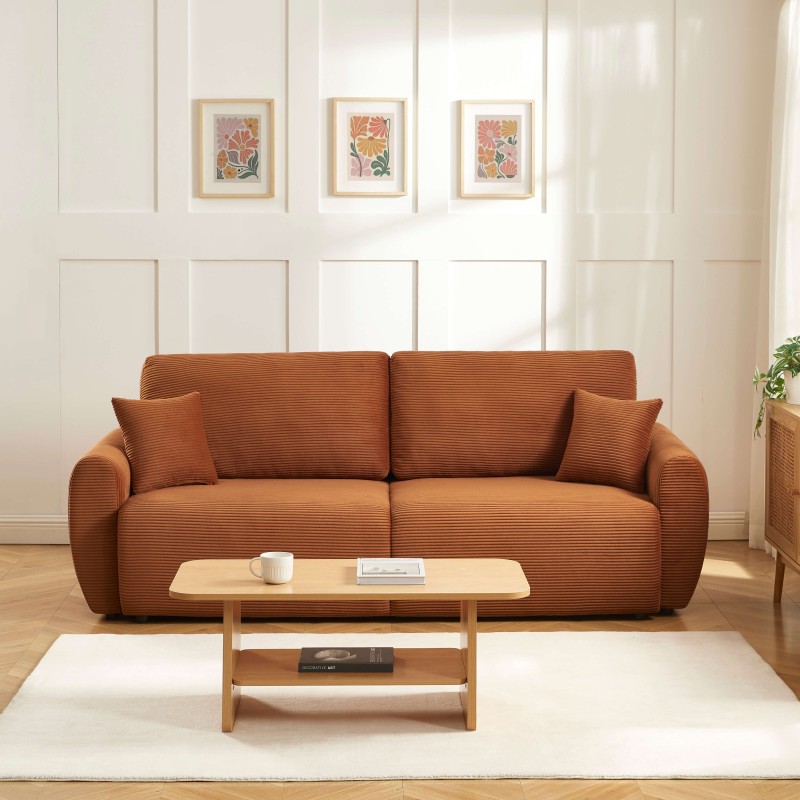 Canapé droit DANILO convertible velours côtelé terracotta 3 places