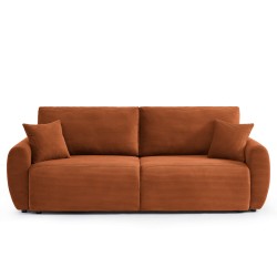 Canapé droit DANILO convertible velours côtelé terracotta 3 places