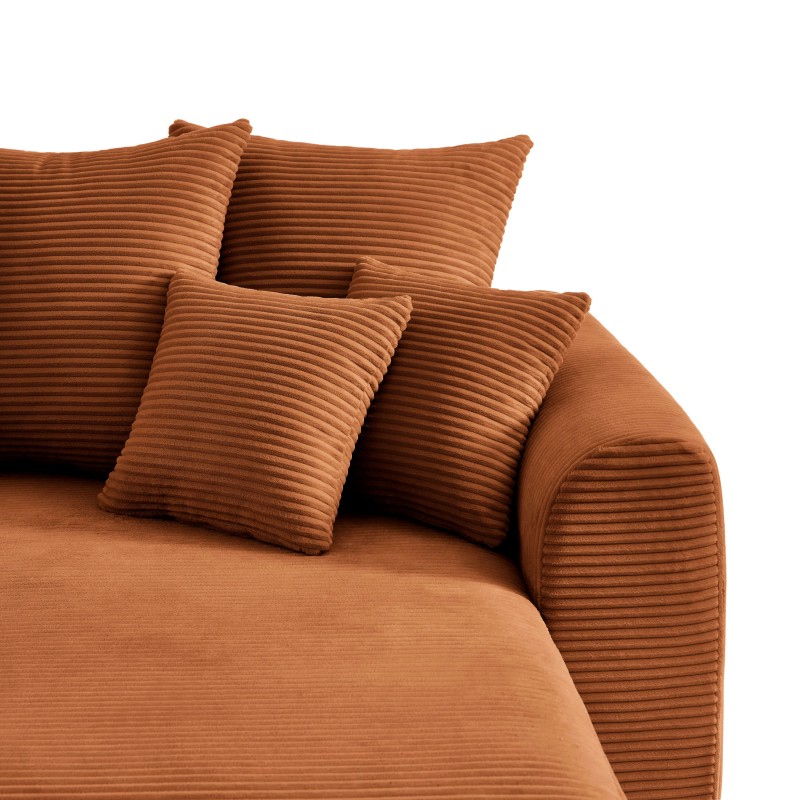 Canapé angle SOLINE convertible velours côtelé terracotta 4 places
