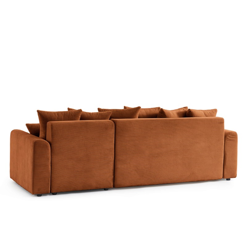 Canapé angle SOLINE convertible velours côtelé terracotta 4 places