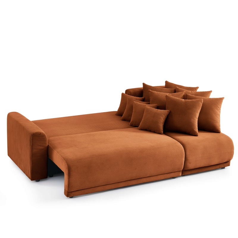 Canapé angle SOLINE convertible velours côtelé terracotta 4 places