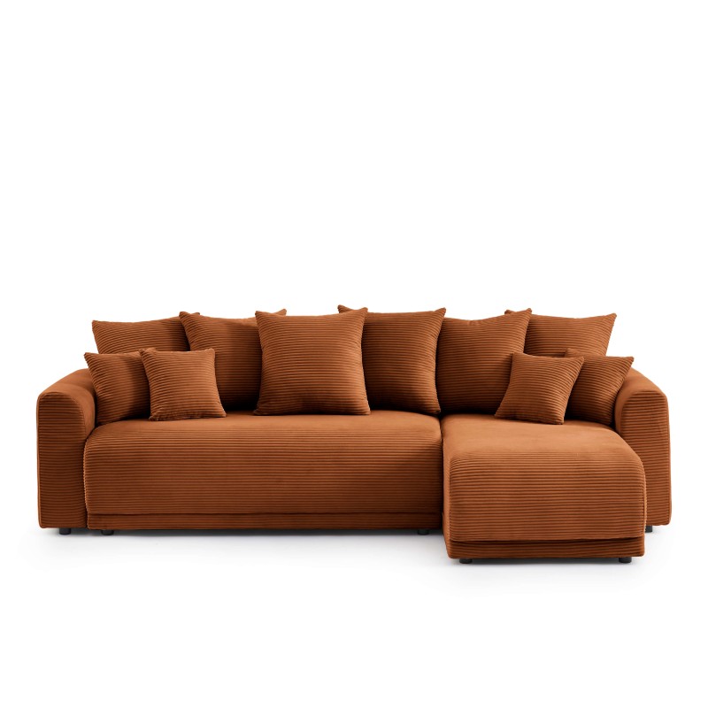Canapé angle SOLINE convertible velours côtelé terracotta 4 places
