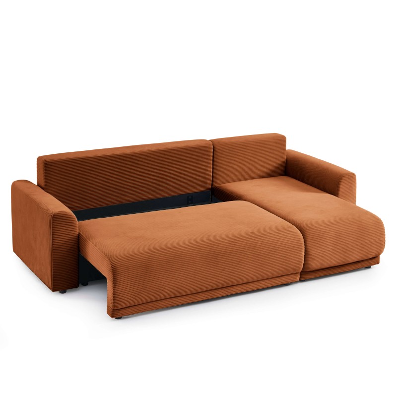 Canapé angle SOLINE convertible velours côtelé terracotta 4 places