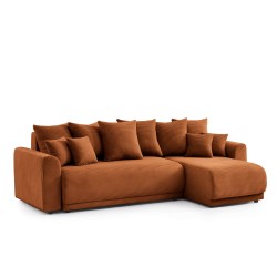 Canapé angle SOLINE convertible velours côtelé terracotta 4 places