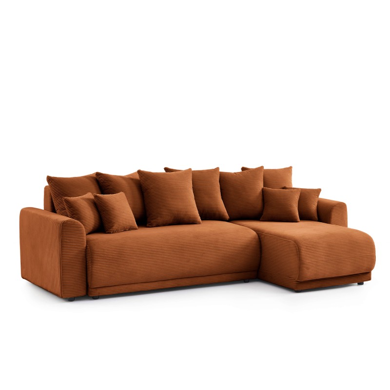 Canapé angle SOLINE convertible velours côtelé terracotta 4 places