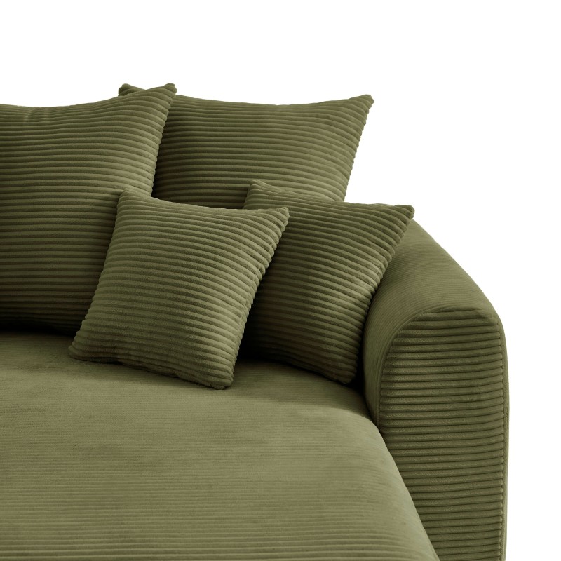 Canapé angle SOLINE convertible velours côtelé vert 4 places